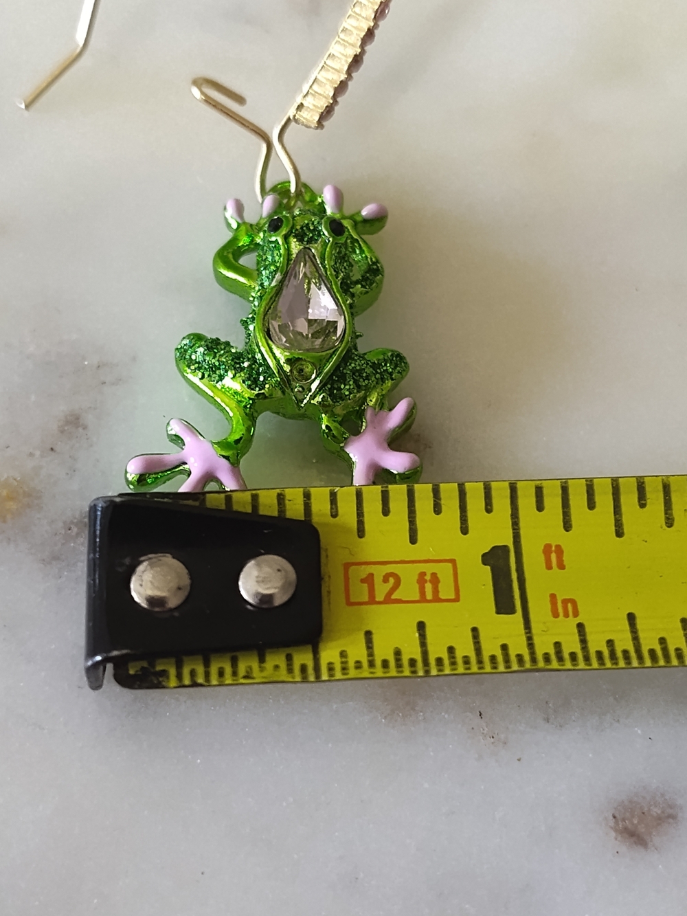 BETSEY JOHNSON Glitter Frog Drop Earrings Pink Crystal Gold Tone NWT - Picture 4 of 5